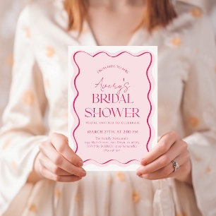 Invitation Mlle à Mme Pink Bow Wavy Fête des mariées moderne