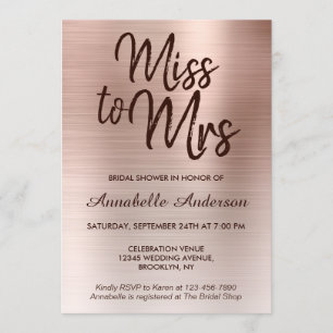 Invitation Mlle à Mme Pink Rose Rose Fête des mariées en méta
