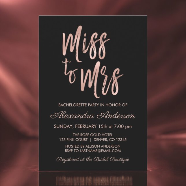 Invitation Mlle à Mme Pink Rose Rose Gold Bachelorette Party (Créateur téléchargé)
