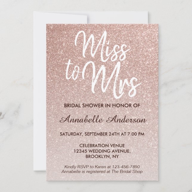 Invitation Mlle à Mme Pink Rose Rose Parties scintillant Fête (Devant)