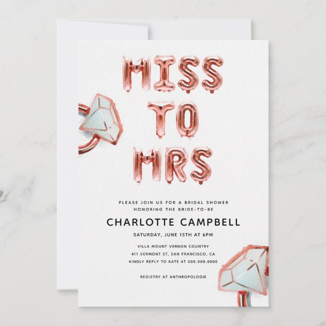 Invitation Mlle À Mme Rose Gold Fête des mariées (Devant)