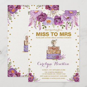 Invitation Mlle à Mme Travel Suitcase Purple Fête des mariées
