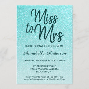Invitation Mlle à Mme Turquoise Parties scintillant verte Fêt