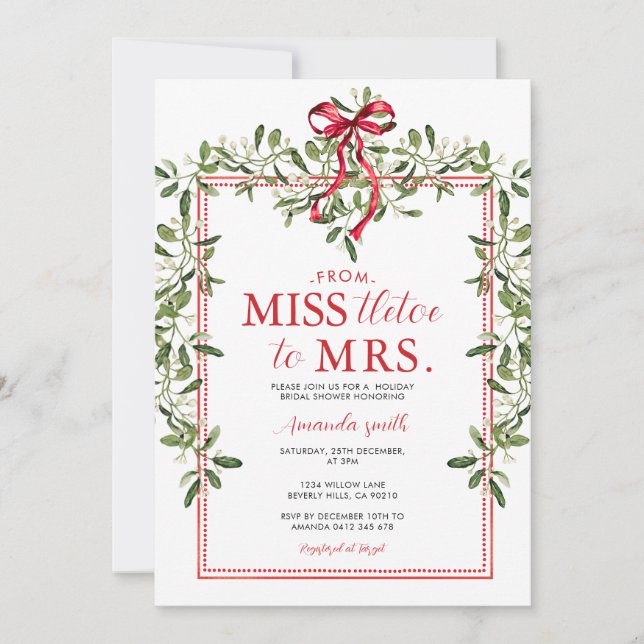 Invitation Mlle Tletoe à Mme Fête des mariées Noël de Noël de (Devant)