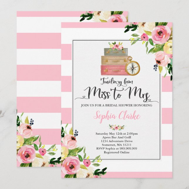 Invitation Mlle To Mme Floral d'invitation de Fête de la (Devant / Derrière)