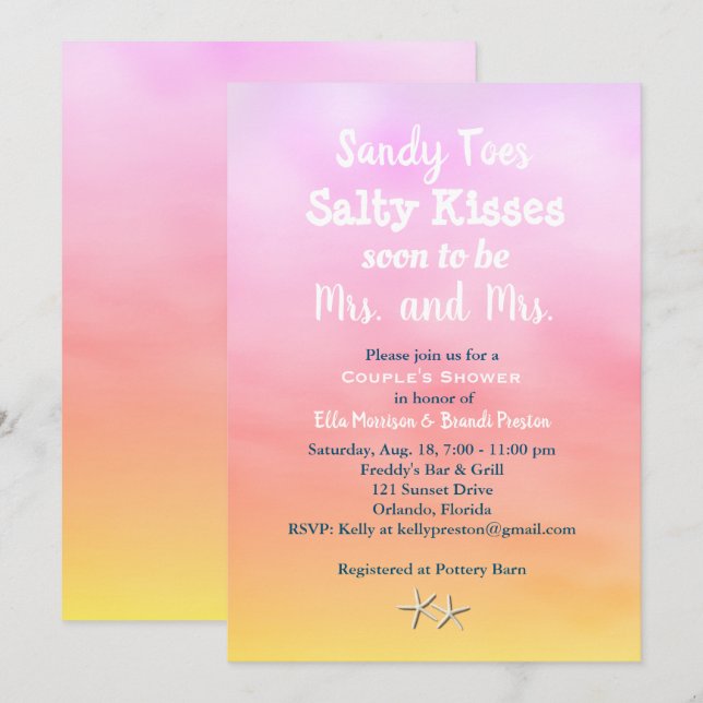 Invitation Mme & Mme Sandy Toes Coucher de soleil sur la douc (Devant / Derrière)