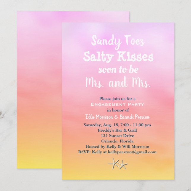 Invitation Mme & Mme Sandy Toes Engagement Party coucher du s (Devant / Derrière)