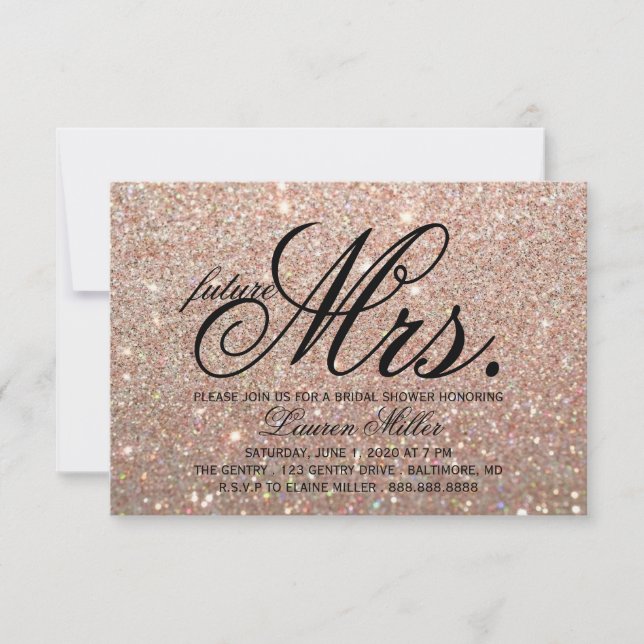 Invitation - Mme ouvrière Bridal de Glit d'or rose (Devant)