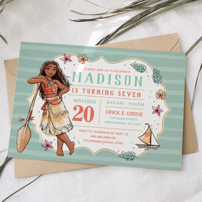 Invitation Moana | Aquarelle rayée Anniversaire (Créateur téléchargé)