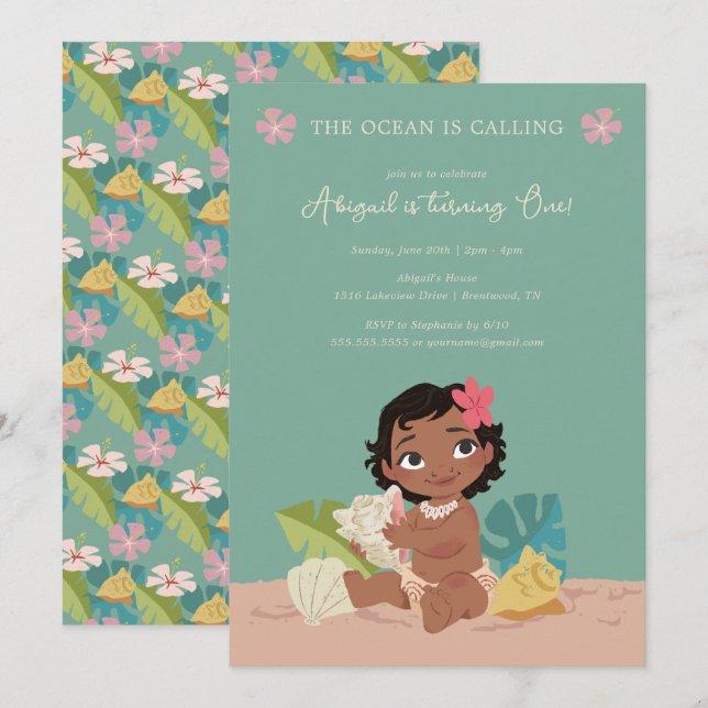 Invitation Moana de Disney | L'Océan appelle le 1er anniversa (Devant / Derrière)