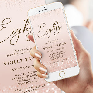 Invitation mobile d'anniversaire 80 ans paillettes