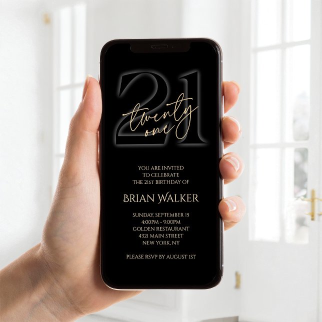 Invitation Mobile pour les 21 ans de Digital Black (Digital Black Gold 21st Birthday Mobile Invite)