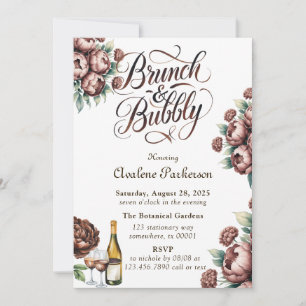 Invitation Mocha Brown Peony Brunch et Bubbly