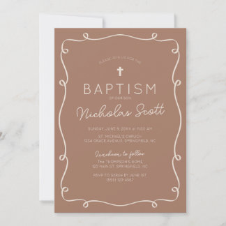 Invitation Mocha Brown Squiggle Baptême
