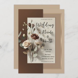 Invitation Mocha Café Au Lait Brown Neutre Floral Mariage