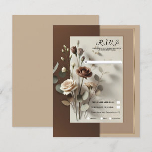 Invitation Mocha Café Au Lait Brown Neutre Floral RSVP