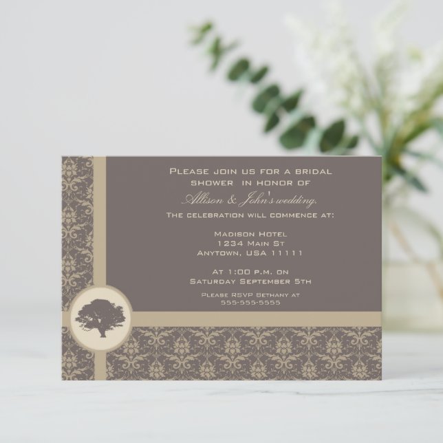 Invitation Mocha Damask Chêne nuptiale Douche (Debout devant)