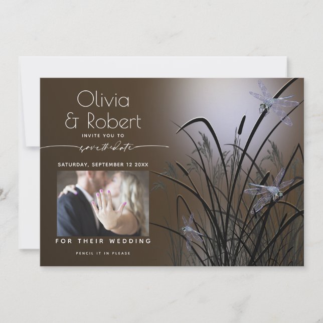 Invitation Mocha Glow Save the Date Moonlight Dragonfly (Devant)
