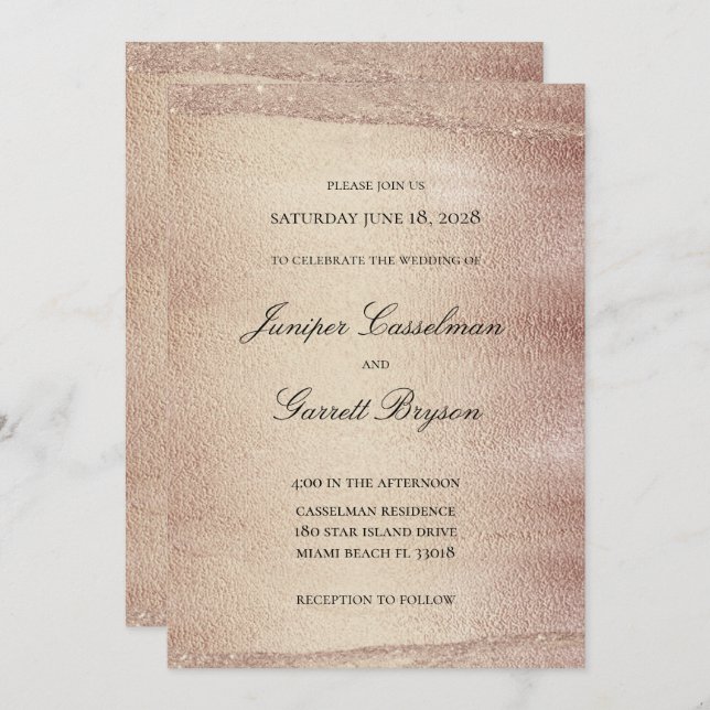 Invitation Mocha Gold Rhapsody Mariage Elegant Sparkling Gold (Devant / Derrière)
