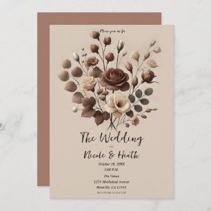 Invitation Mocha Mousse Beige Brown Floral Mariage