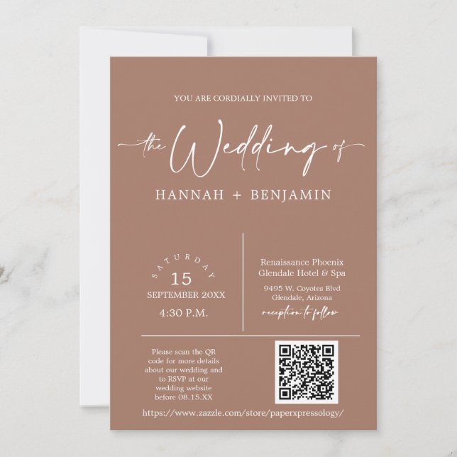 Invitation Mocha Mousse Boho Arch QR Code Photo (Devant)