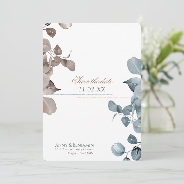 Invitation Mocha Mousse Botanical enregistrer la date (Debout devant)