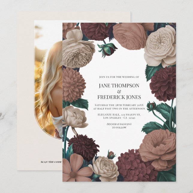 Invitation Mocha Plum, Berry Clay & Silk Taupe Wedding (Devant / Derrière)