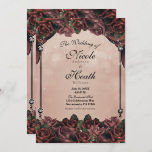 Invitation Mocha rouille Brown Roses Élégant Mariage de autom