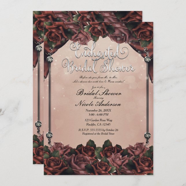 Invitation Mocha rouille Brown Roses Élégant Mariage de autom (Devant / Derrière)