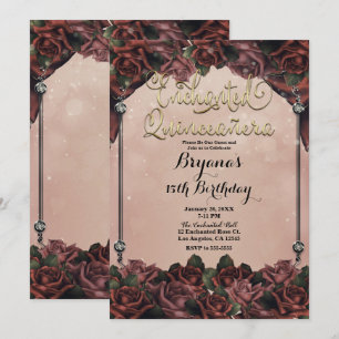 Invitation Mocha rouille Roses Brown Elégant Quinceañera 15e