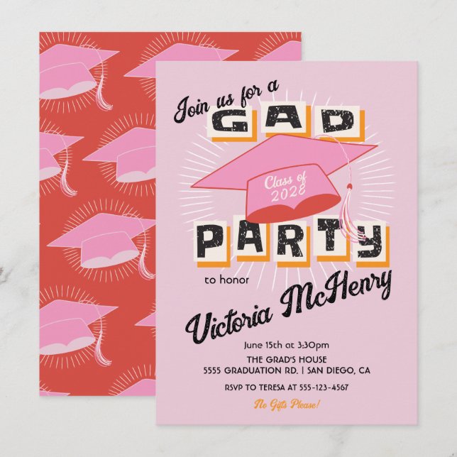 Invitation Mod Bright Bold Casquette de la fête de graduation (Devant / Derrière)