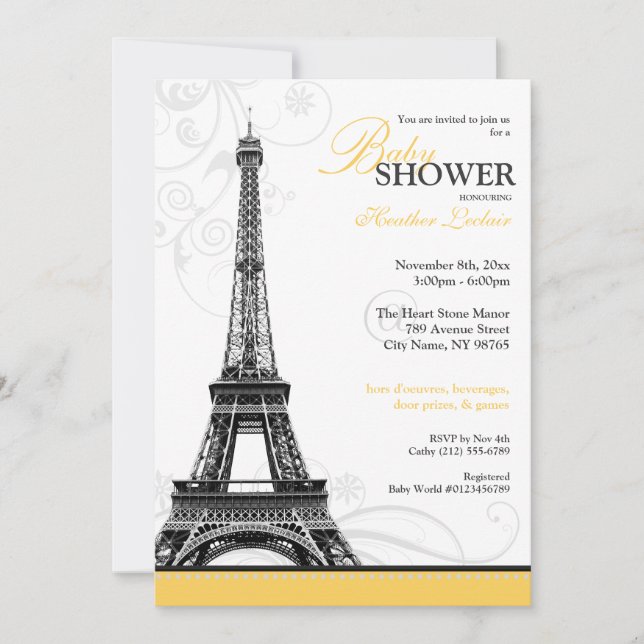 Invitation Mod Flourdir Tour Eiffel Baby shower parisien (Devant)