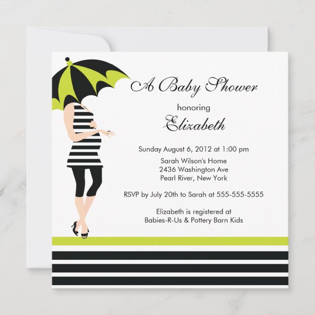 Invitation Mod Mom Baby Girl Show branché Black & Lime (Devant)