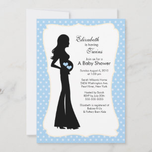 Invitation Mod Mom Twins Baby shower Blue Boys
