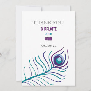 Invitation Mod violet, bleu turquoise paon mariage Merci