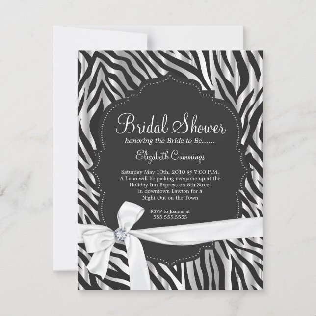 Invitation Mode blanche de ruban et de diamant d'impression (Devant)
