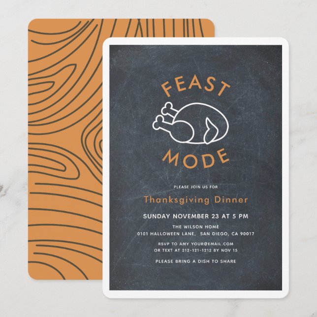 Invitation Mode Fête Couche Turquie Thanksgiving Dîner (Devant / Derrière)