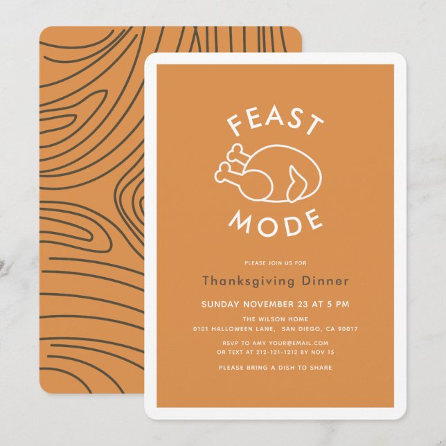 Invitation Mode Fête Turquie Orange Thanksgiving Dîner (Devant / Derrière)
