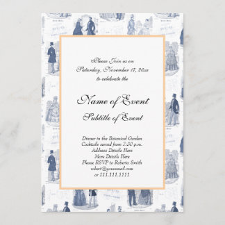 Invitation Mode française toile vintage bleu et blanc