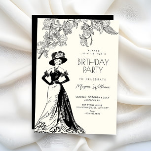 Invitation Mode romantique vintage élégante anniversaire