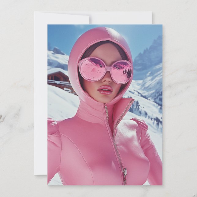 Invitation Mode Ski rose futuriste - Glam d'hiver stylé (Devant)
