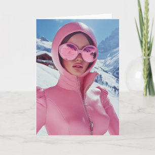 Invitation Mode Ski rose futuriste - Glam d'hiver stylé