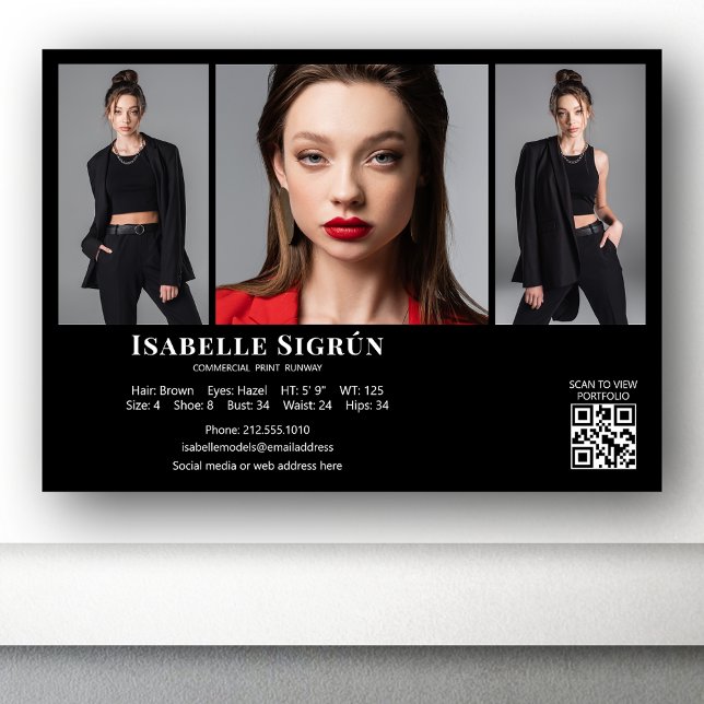 Invitation Modèle Acteur 3 Photo Comp Modèle 5x7 noir (Available in high quality print or digital download for quick messaging, email or self printing.)