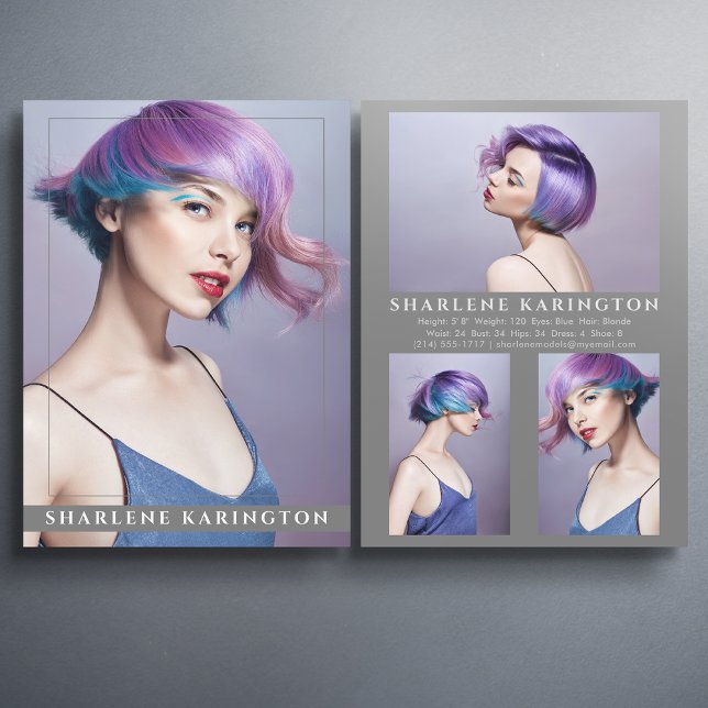 Invitation Modèle Acteur Pro Comp Card 4 Photo 2 Gris Côté (Available in high quality print or digital download for quick messaging, email or self printing.)