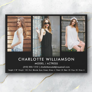 Invitation Modèle Actor Comp Card 5x7 Blk 3 Photo