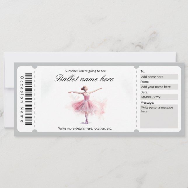 Invitation Modèle cadeau de ballet surprise (Devant)