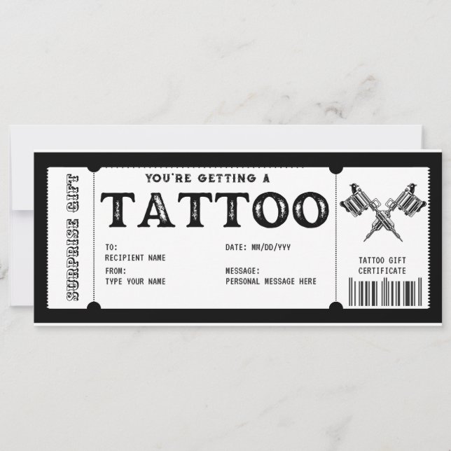 Invitation Modèle cadeau de tatouage personnel (Devant)