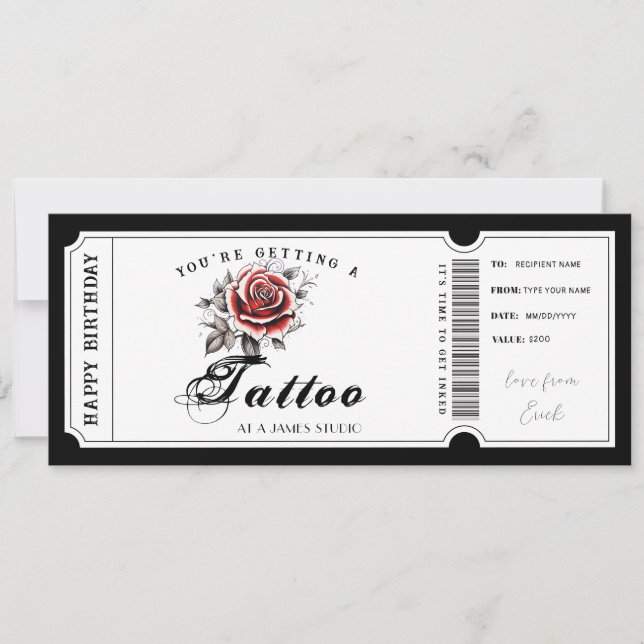 Invitation Modèle cadeau de tatouage personnel (Devant)