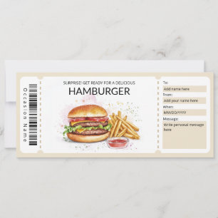 Invitation Modèle chèque cadeau Hamburger modifiable