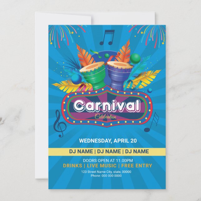 Invitation Modèle circulaire de la fête du Carnaval (Devant)